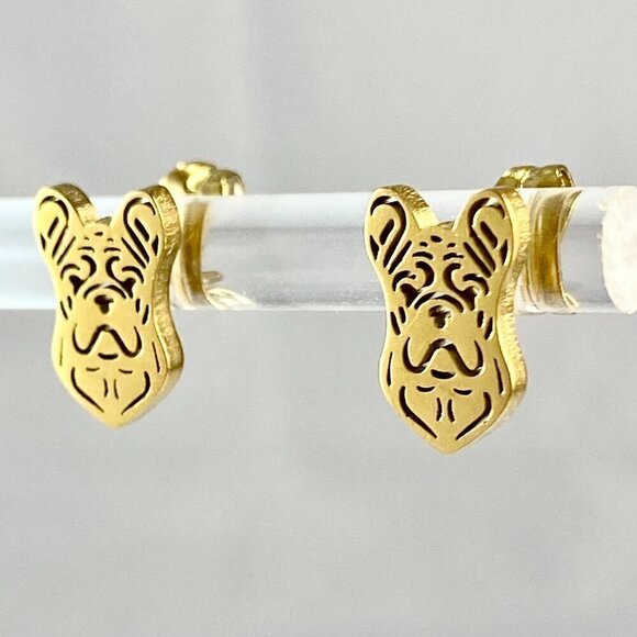 Tiny French Boxer Stud Earrings Stainless Steel - Picture 1 of 8